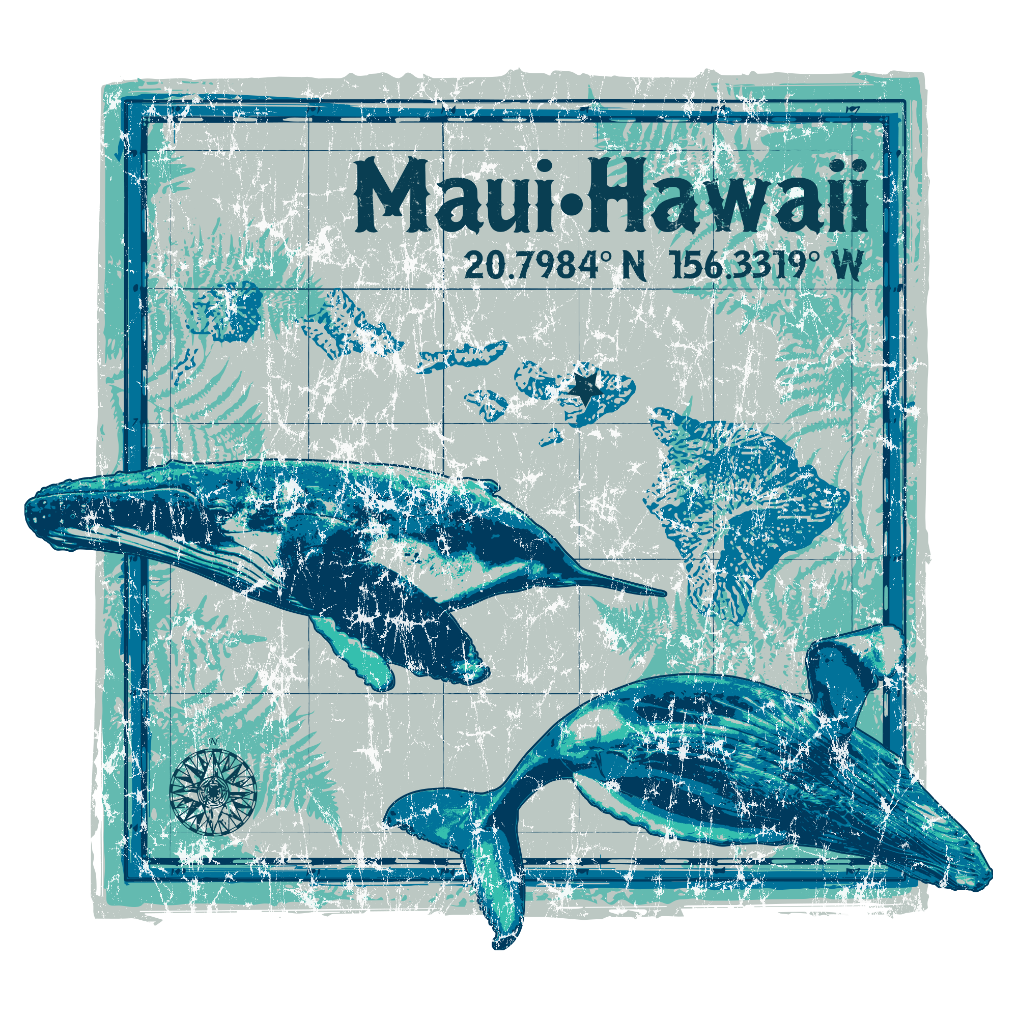 Hawaii Humpback Map Screen Print Print