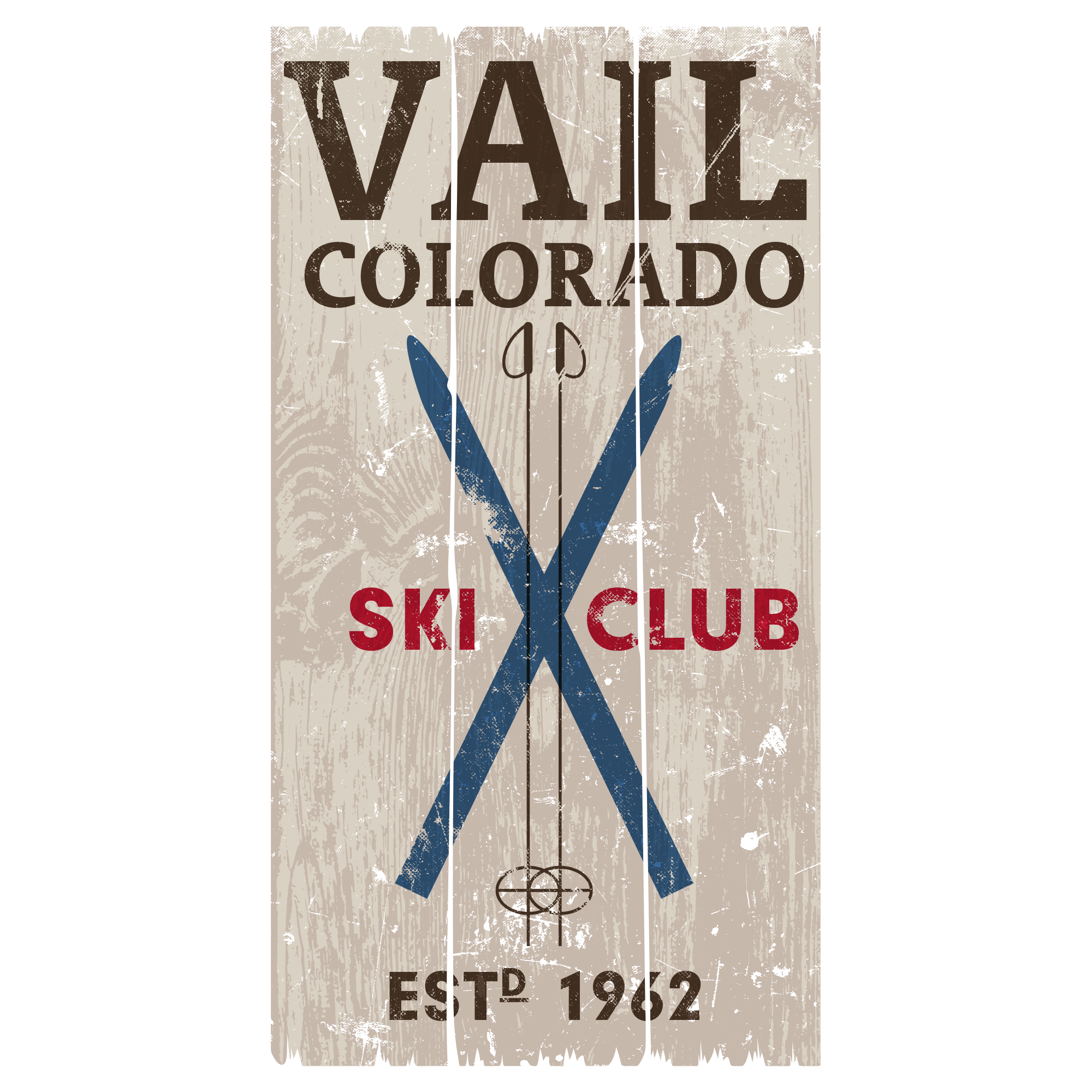 Ski Club Wooden Sign Screen Print Print