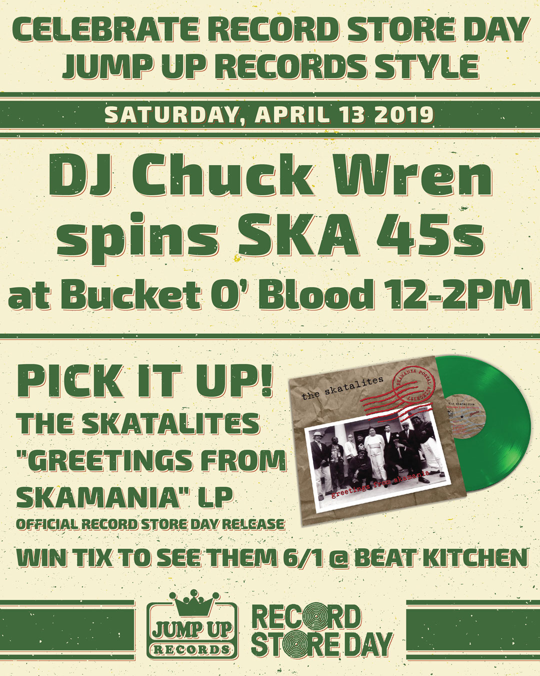 Jump Up Records Record Store Day at Bucket O' Blood 2019 Flyer