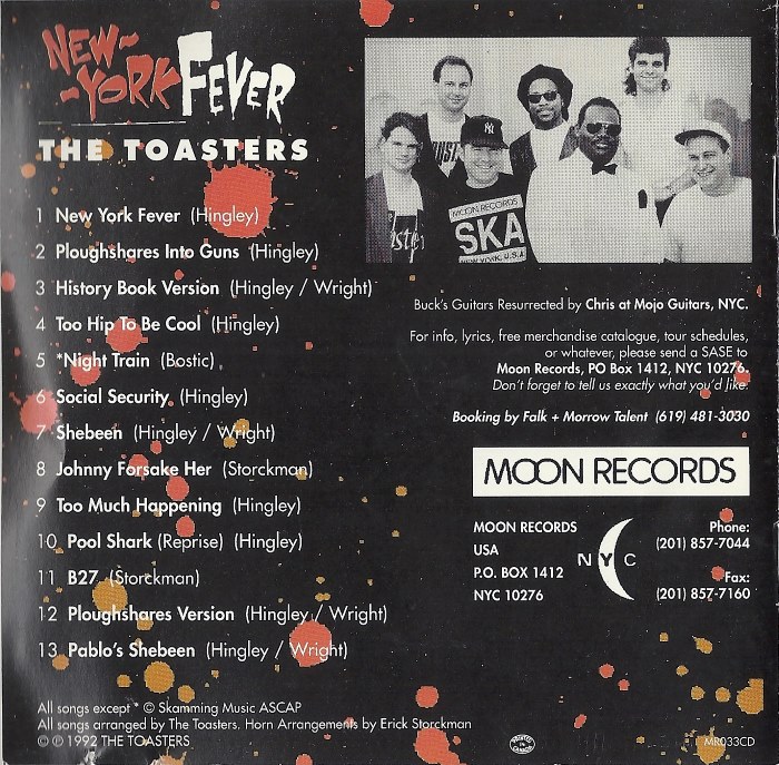 The Toasters - New York Fever - 1992 Moon Records (USA) Back Cover